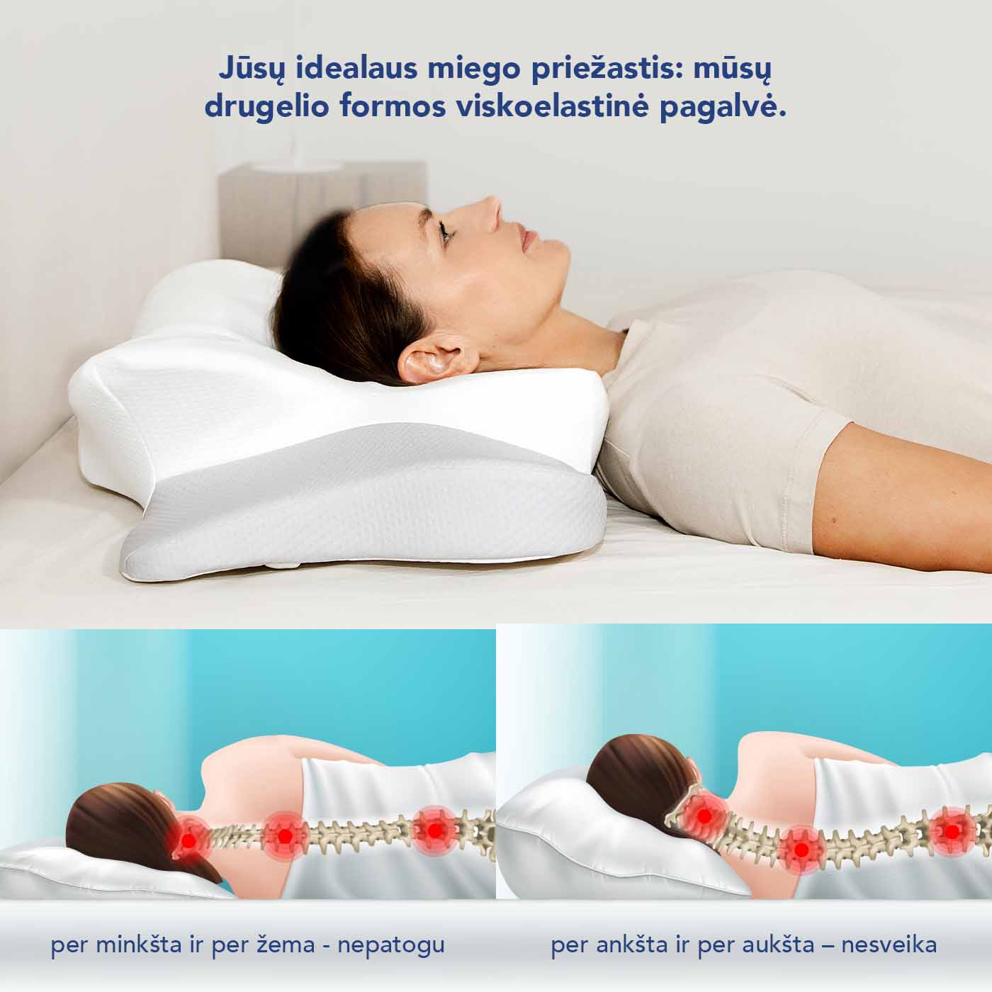 Viskoelastinė drugelio formos pagalvė