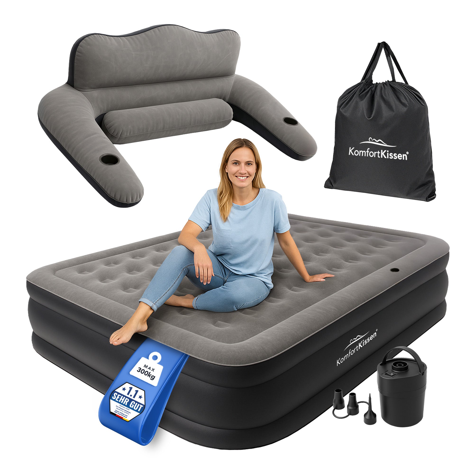 mergina sėdinti ant pripučiamo čiužinio