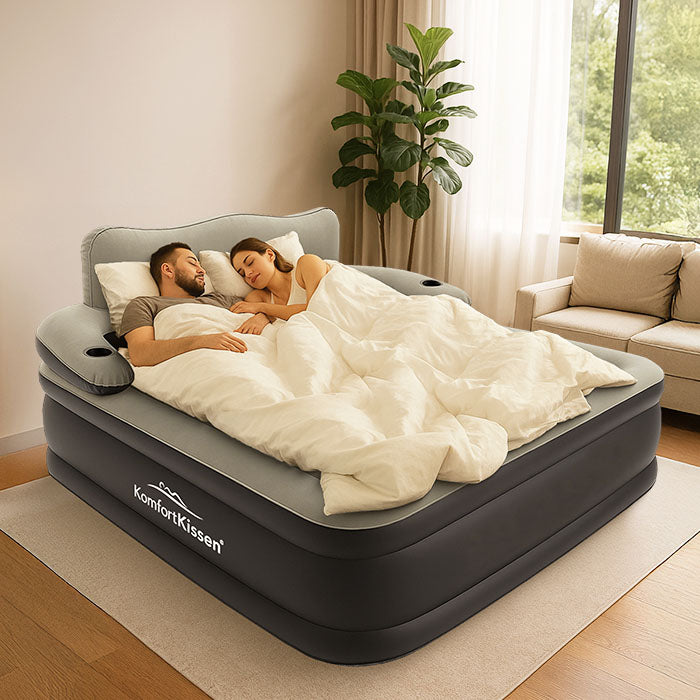 vaizduojami žmonės miegantys ant pripučiamo čiužinio